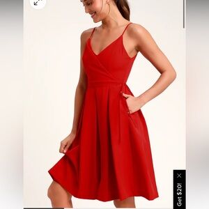 3/$30 Thinking About You Red Pleated Faux Wrap Midi Skater Dress